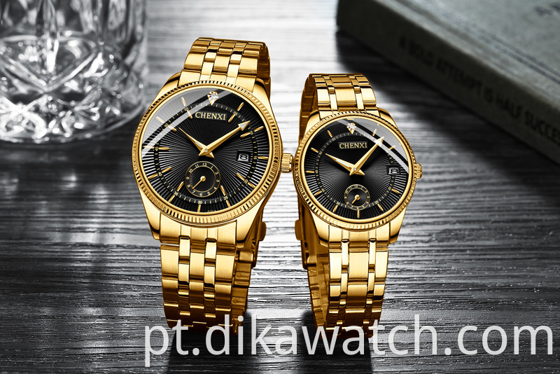 Hot 069 CHENXI All Gold Couple Relógio Moda Simples e Bonito Relógio Calendário de Quartzo